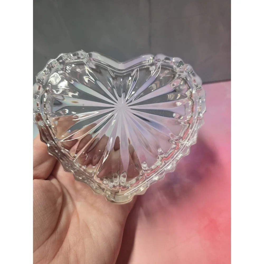Crystal Glass Trinket Box Jewelry Decorative Jar Display Heart Shaped W/lid